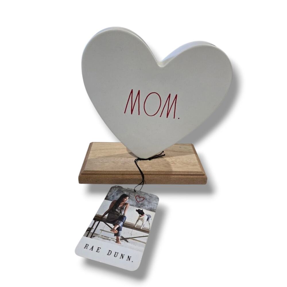 Rae Dunn White Metal Heart “MOM” Table Decor 6x6